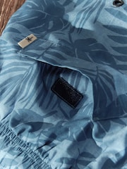 Light Blue Textured Leaf Regular Fit Printed Swim Shorts - Image 11 of 12