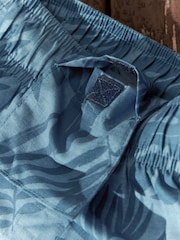 Light Blue Textured Leaf Regular Fit Printed Swim Shorts - Image 12 of 12