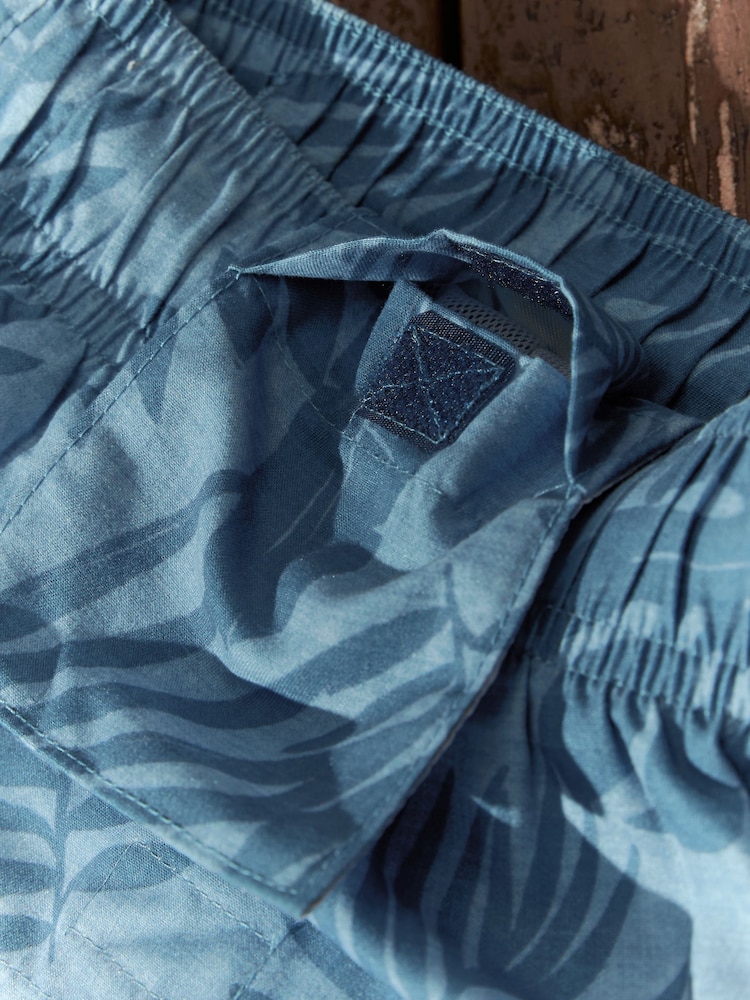 Light Blue Textured Leaf Regular Fit Printed Swim Shorts - Image 12 of 12