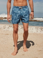 Light Blue Textured Leaf Regular Fit Printed Swim Shorts - Image 3 of 12
