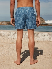 Light Blue Textured Leaf Regular Fit Printed Swim Shorts - Image 4 of 12