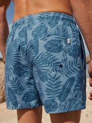 Light Blue Textured Leaf Regular Fit Printed Swim Shorts - Image 6 of 12