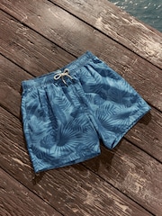 Light Blue Textured Leaf Regular Fit Printed Swim Shorts - Image 7 of 12