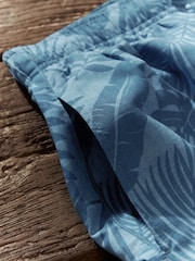 Light Blue Textured Leaf Regular Fit Printed Swim Shorts - Image 9 of 12
