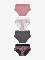 Schwarz/Grau/Creme/Rosa/Bedruckt - Slips aus Baumwolle und Spitze 4er-Pack - Bild 1 von 8