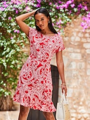 Sosandar Orange Paisley Tie Waist Fit & Flare Dress - Image 1 of 6