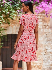 Sosandar Orange Paisley Tie Waist Fit & Flare Dress - Image 4 of 6