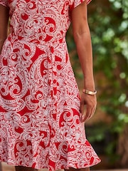 Sosandar Orange Paisley Tie Waist Fit & Flare Dress - Image 6 of 6