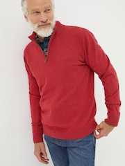 FatFace Red Braunton Texture Half Neck Jumper - Image 1 of 4
