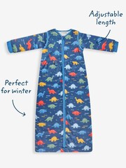 JoJo Maman Bébé Navy Blue Dinosaur Print 3.5 Tog Toddler Sleeping Bag - Image 4 of 5