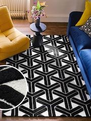 Black/White Geometric Rug - Image 1 of 7