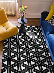 Black/White Geometric Rug - Image 2 of 7