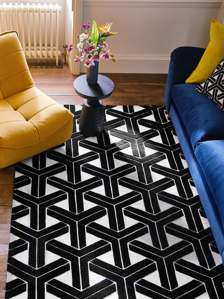 Black/White Geometric Rug - Image 2 of 7