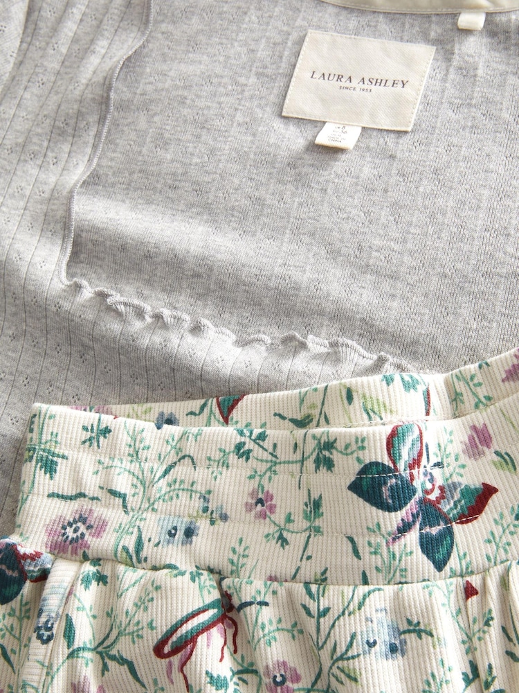 Laura Ashley Grey/ Ecru Shenley Garden Rib Square Neck Top and Trousers Pjyamas - Image 10 of 10
