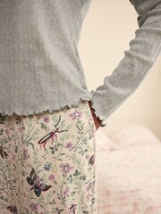 Laura Ashley Grey/ Ecru Shenley Garden Rib Square Neck Top and Trousers Pjyamas - Image 4 of 10