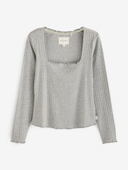 Laura Ashley Grey/ Ecru Shenley Garden Rib Square Neck Top and Trousers Pjyamas - Image 6 of 10