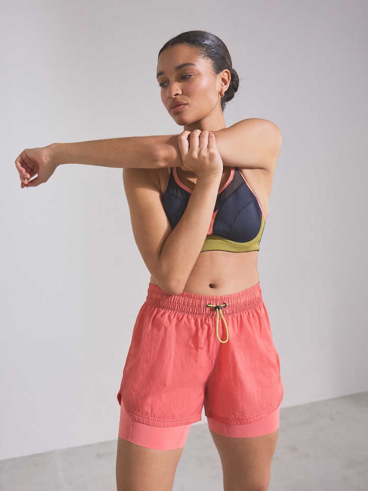 Coral Pink High Waisted 2-in-1 Sport Shorts - Image 2 of 7 Coral Pink High Waisted 2-in-1 Sport Shorts - Image 2 of 7