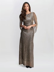 Gina Bacconi Natural Joanna Metallic Knit Maxi Dress - Image 1 of 5