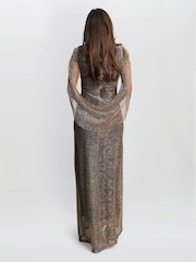 Gina Bacconi Natural Joanna Metallic Knit Maxi Dress - Image 2 of 5
