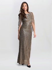 Gina Bacconi Natural Joanna Metallic Knit Maxi Dress - Image 3 of 5
