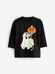 Black Ghost Halloween 100% Cotton Long Sleeve T-Shirt (3mths-7yrs) - Image 1 of 5