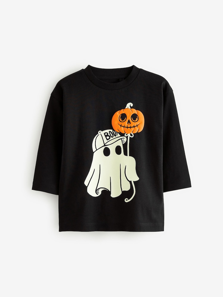 Black Ghost Halloween 100% Cotton Long Sleeve T-Shirt (3mths-7yrs) - Image 1 of 5