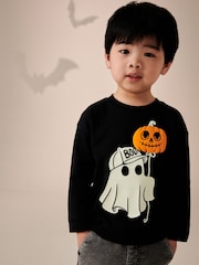Black Ghost Halloween 100% Cotton Long Sleeve T-Shirt (3mths-7yrs) - Image 2 of 5