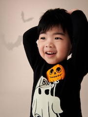 Black Ghost Halloween 100% Cotton Long Sleeve T-Shirt (3mths-7yrs) - Image 3 of 5