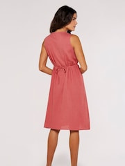 Apricot Pink X-Over Pleated Linen Mix Dress - Image 2 of 4