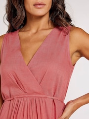 Apricot Pink X-Over Pleated Linen Mix Dress - Image 4 of 4