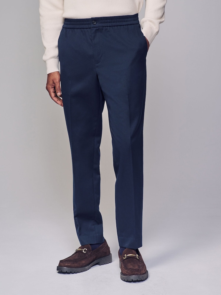 Navy Blue Elasticated Waist Smart Joggers Trousers - Image 1 of 8