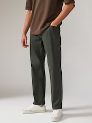Khaki Green Straight Fit Printed Soft Touch Stretch Denim Jeans Style Trousers - Image 1 of 10