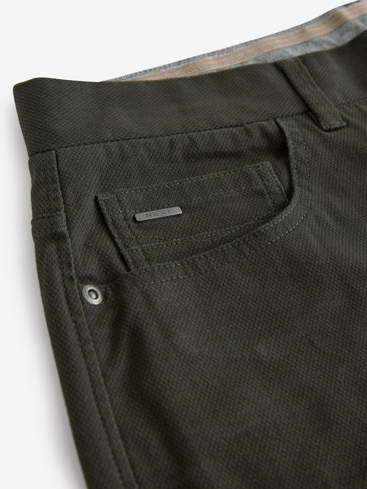 Khaki Green Straight Fit Printed Soft Touch Stretch Denim Jeans Style Trousers - Image 10 of 10