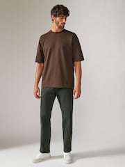 Khaki Green Straight Fit Printed Soft Touch Stretch Denim Jeans Style Trousers - Image 2 of 10