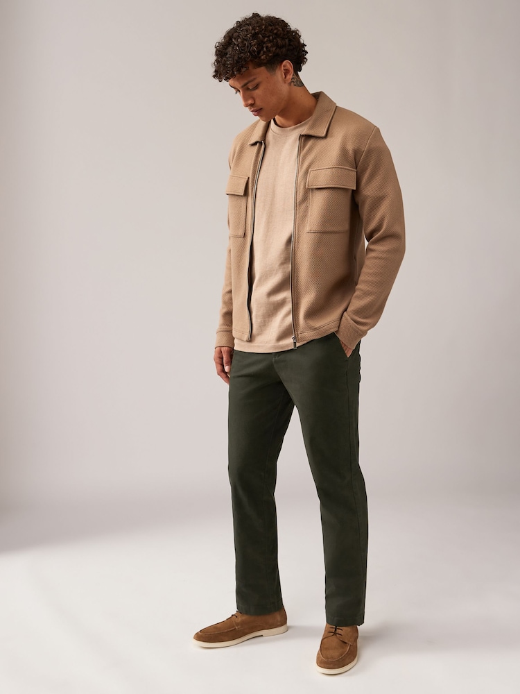 Green Khaki Straight Fit Stretch Printed Soft Touch Chino Trousers - Image 3 of 11