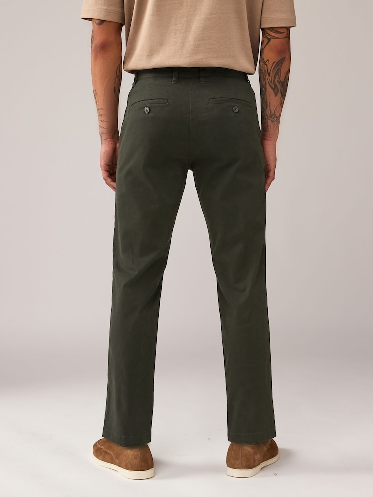 Green Khaki Straight Fit Stretch Printed Soft Touch Chino Trousers - Image 4 of 11