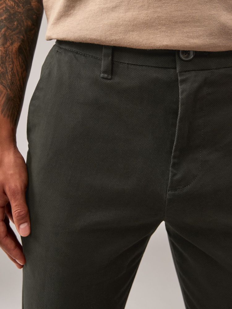 Green Khaki Straight Fit Stretch Printed Soft Touch Chino Trousers - Image 5 of 11