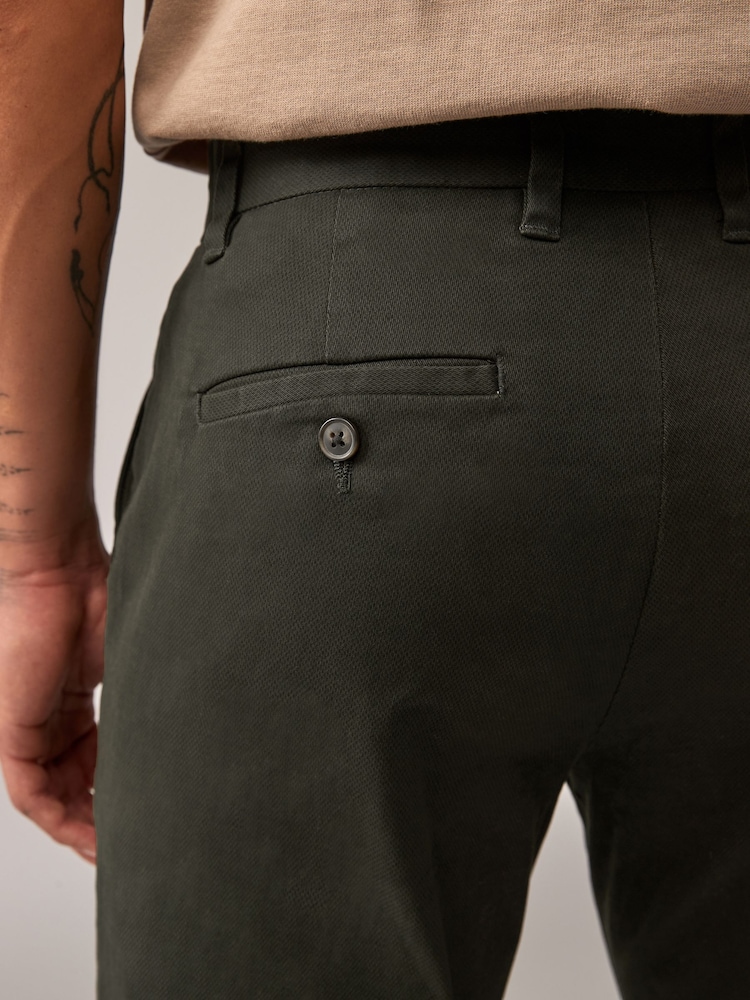 Green Khaki Straight Fit Stretch Printed Soft Touch Chino Trousers - Image 6 of 11