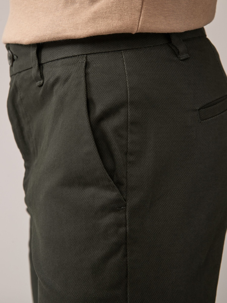 Green Khaki Straight Fit Stretch Printed Soft Touch Chino Trousers - Image 7 of 11