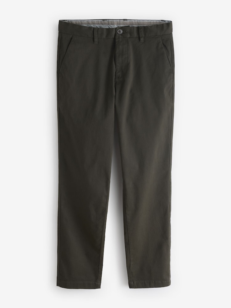 Green Khaki Straight Fit Stretch Printed Soft Touch Chino Trousers - Image 8 of 11