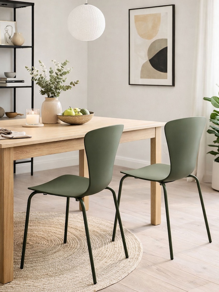 Fusion Living Set of 2 Olive Green Fusion Living Hoxton Plastic Dining Chairs - Image 1 of 2 Fusion Living Set of 2 Olive Green Fusion Living Hoxton Plastic Dining Chairs - Image 1 of 2