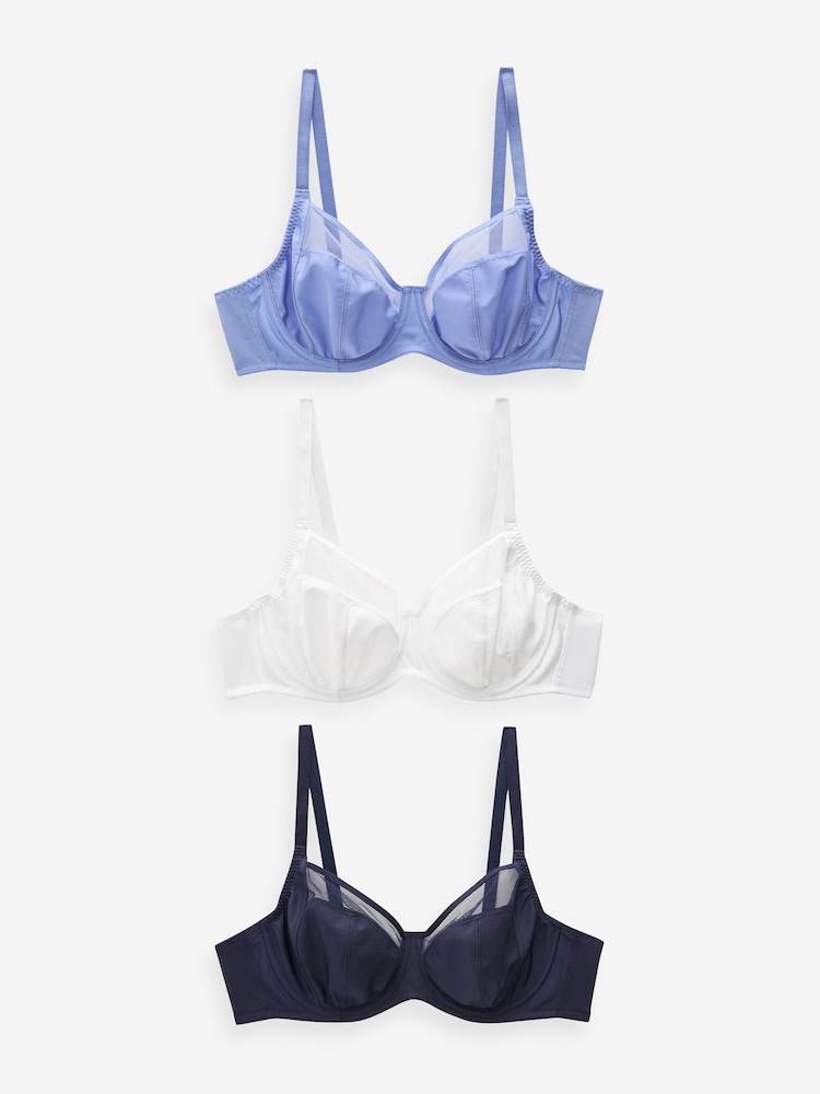 White/Navy Blue/Soft Blue DD+ Non Pad Full Cup Bras 3 Pack with Side Support - Image 13 of 13 White/Navy Blue/Soft Blue DD+ Non Pad Full Cup Bras 3 Pack with Side Support - Image 13 of 13