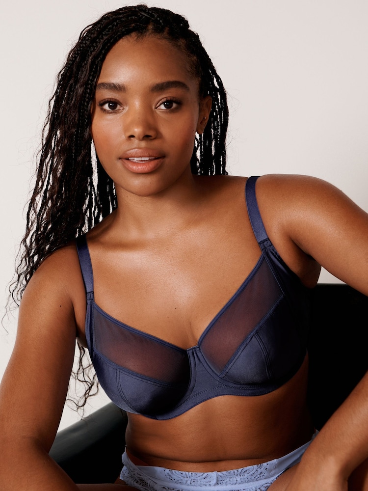 White/Navy Blue/Soft Blue DD+ Non Pad Full Cup Bras 3 Pack with Side Support - Image 2 of 6