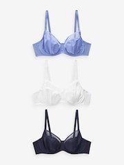 White/Navy Blue/Soft Blue DD+ Non Pad Full Cup Bras 3 Pack with Side Support - Image 5 of 6