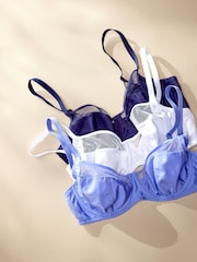 White/Navy Blue/Soft Blue DD+ Non Pad Full Cup Bras 3 Pack with Side Support - Image 8 of 13