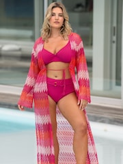 Pour Moi Red Colour Block Crochet Co-Ord Maxi Beach Kimono - Image 1 of 5