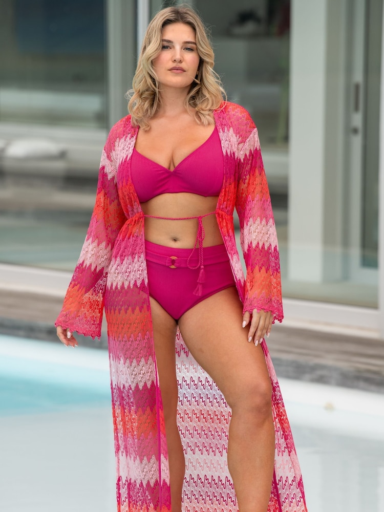 Pour Moi Red Colour Block Crochet Co-Ord Maxi Beach Kimono - Image 1 of 5