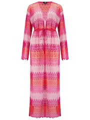 Pour Moi Red Colour Block Crochet Co-Ord Maxi Beach Kimono - Image 4 of 5