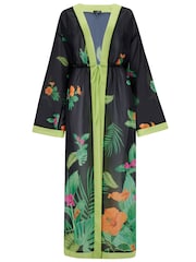 Pour Moi Black Floral Print Chiffon Maxi Beach Kimono - Image 3 of 4