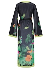 Pour Moi Black Floral Print Chiffon Maxi Beach Kimono - Image 4 of 4